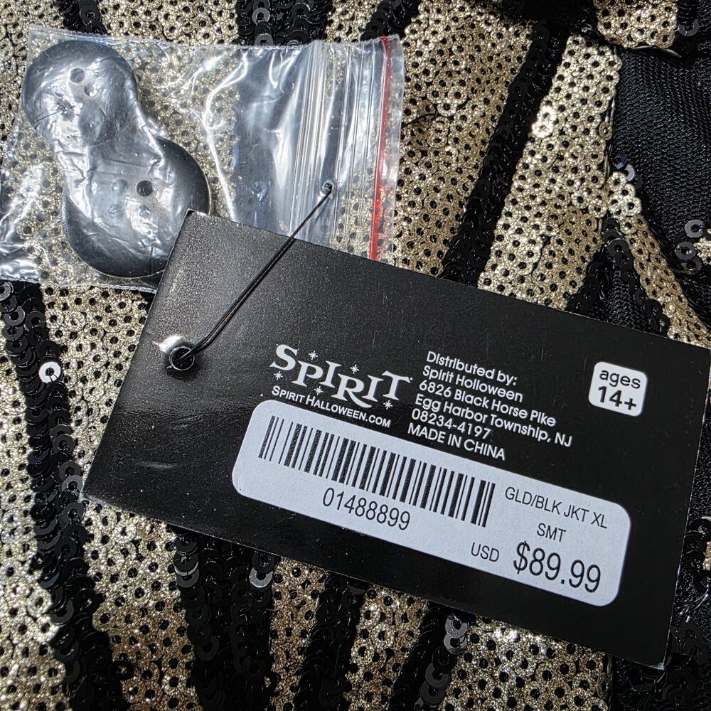 Spirit Halloween Gold Black Sequin Blazer Jacket Men XL NWT Showman Costume - Picture 8 of 9